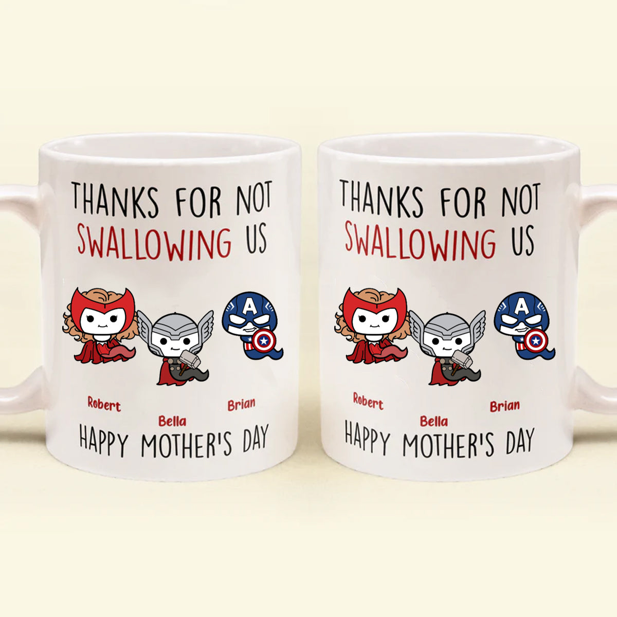 Thank Super Mom For Not Swallowing Us - Gift For Mom, Grandmother - Personalized Ceramic Mug