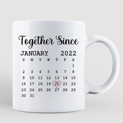Doll Couple Sitting Anniversary Date Calendar Personalized Mug - Gift For Couple - Gift For Him - Gift For Her