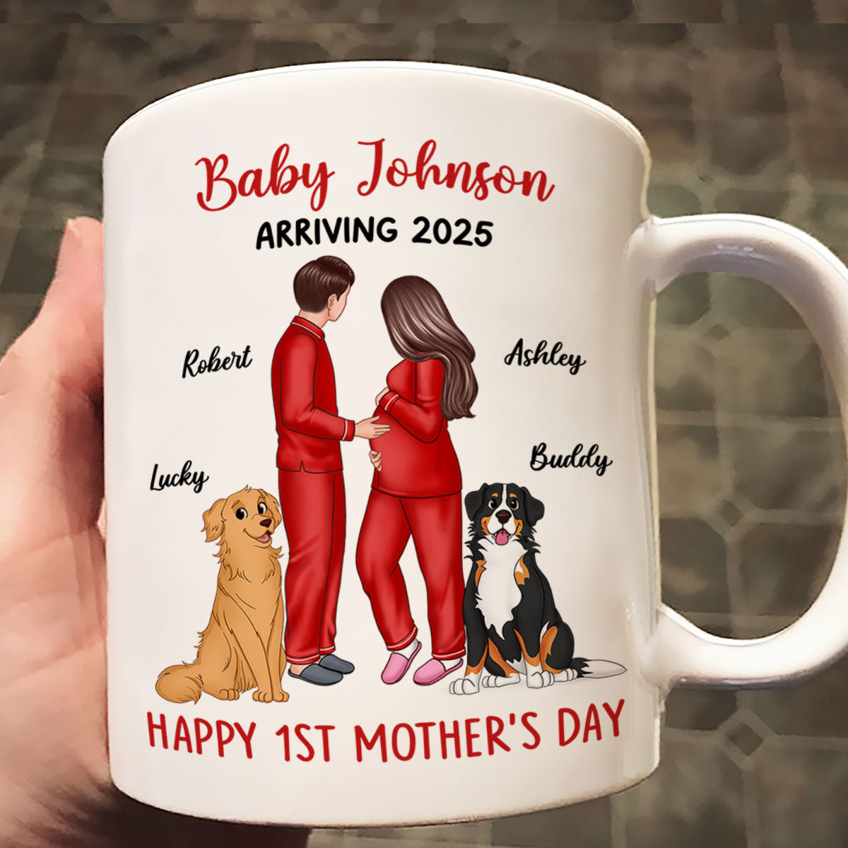 Baby Arriving Happy First Mother's Day Personalized Mug, Gift For Pregnant Mom, Expecting Mom