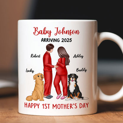 Baby Arriving Happy First Mother's Day Personalized Mug, Gift For Pregnant Mom, Expecting Mom