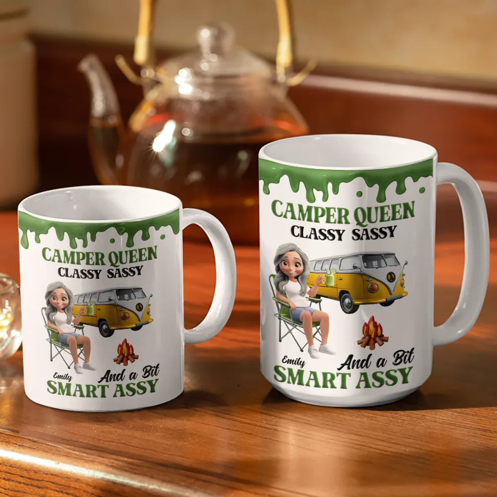 Camper Queen Classy Sassy - Personalized White Edge-to-Edge Mug