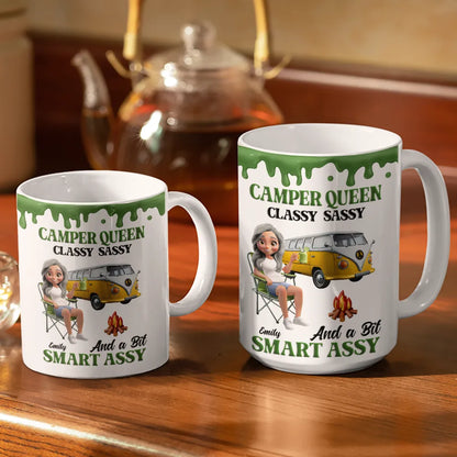 Camper Queen Classy Sassy - Personalized White Edge-to-Edge Mug