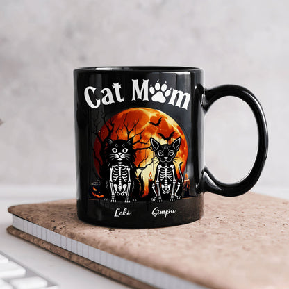 Cat Dog Pet Skeleton Halloween Moon - Personalized Mug