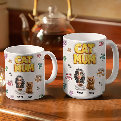 Cat Dog Mom Sponge 3D Inflated Effect Printed - Personalized White Edge-to-Edge Mug