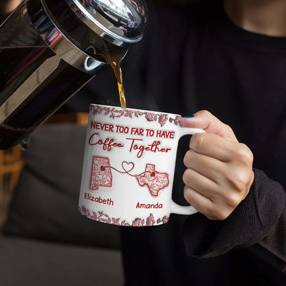 Chinoiserie Toile 3D Inflated Effect Never Too Far To Have Coffee Together - Personalized White Edge-to-Edge Mug