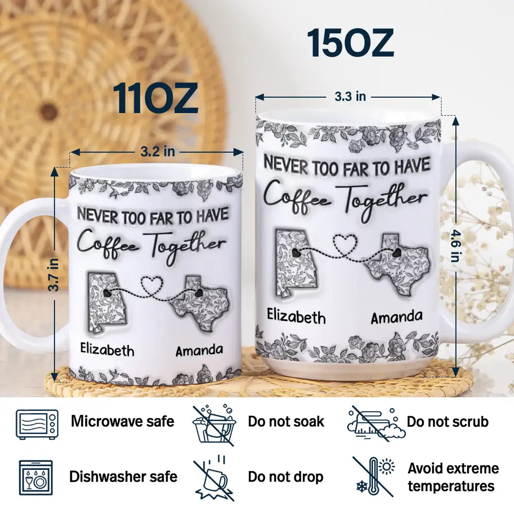 Chinoiserie Toile 3D Inflated Effect Never Too Far To Have Coffee Together - Personalized White Edge-to-Edge Mug