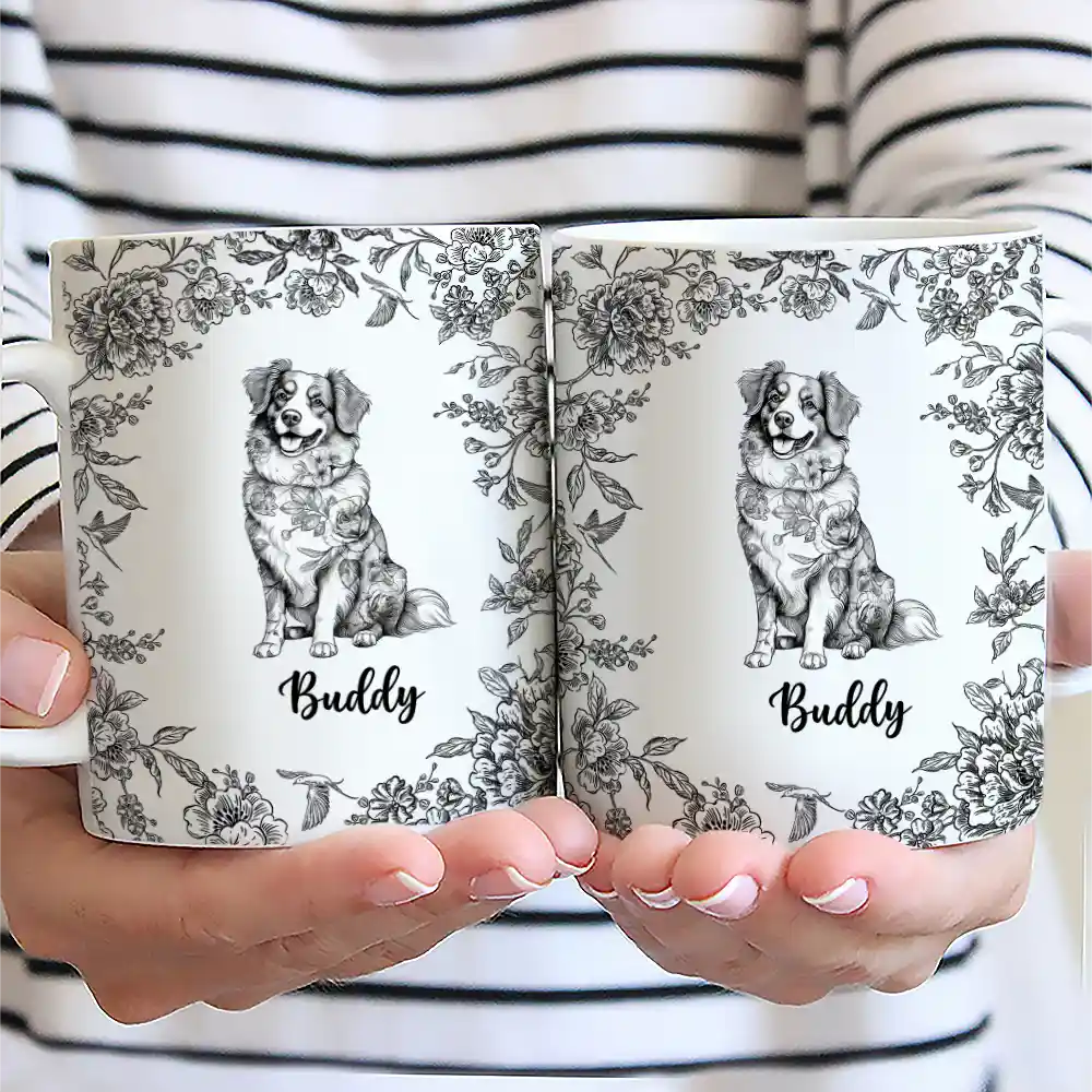 Chinoiserie Toile Dog - Personalized White Edge-to-Edge Mug
