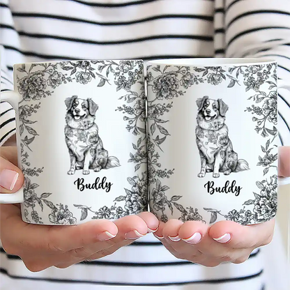 Chinoiserie Toile Dog - Personalized White Edge-to-Edge Mug