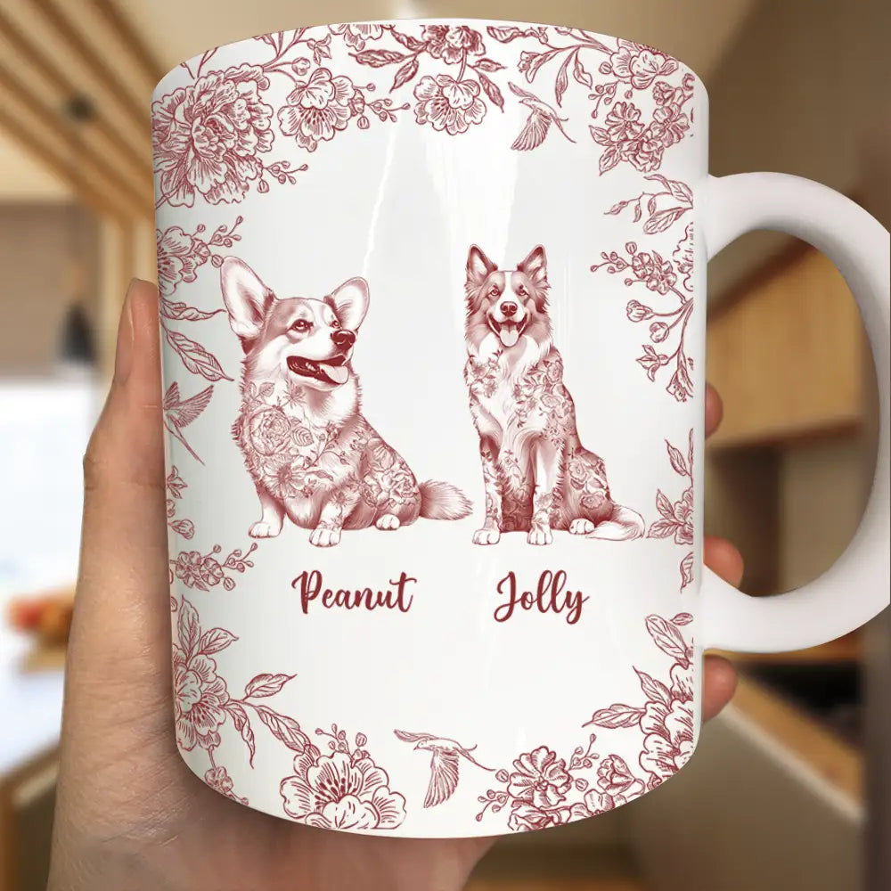Chinoiserie Toile Dog - Personalized White Edge-to-Edge Mug