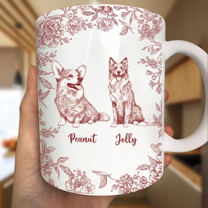 Chinoiserie Toile Dog - Personalized White Edge-to-Edge Mug