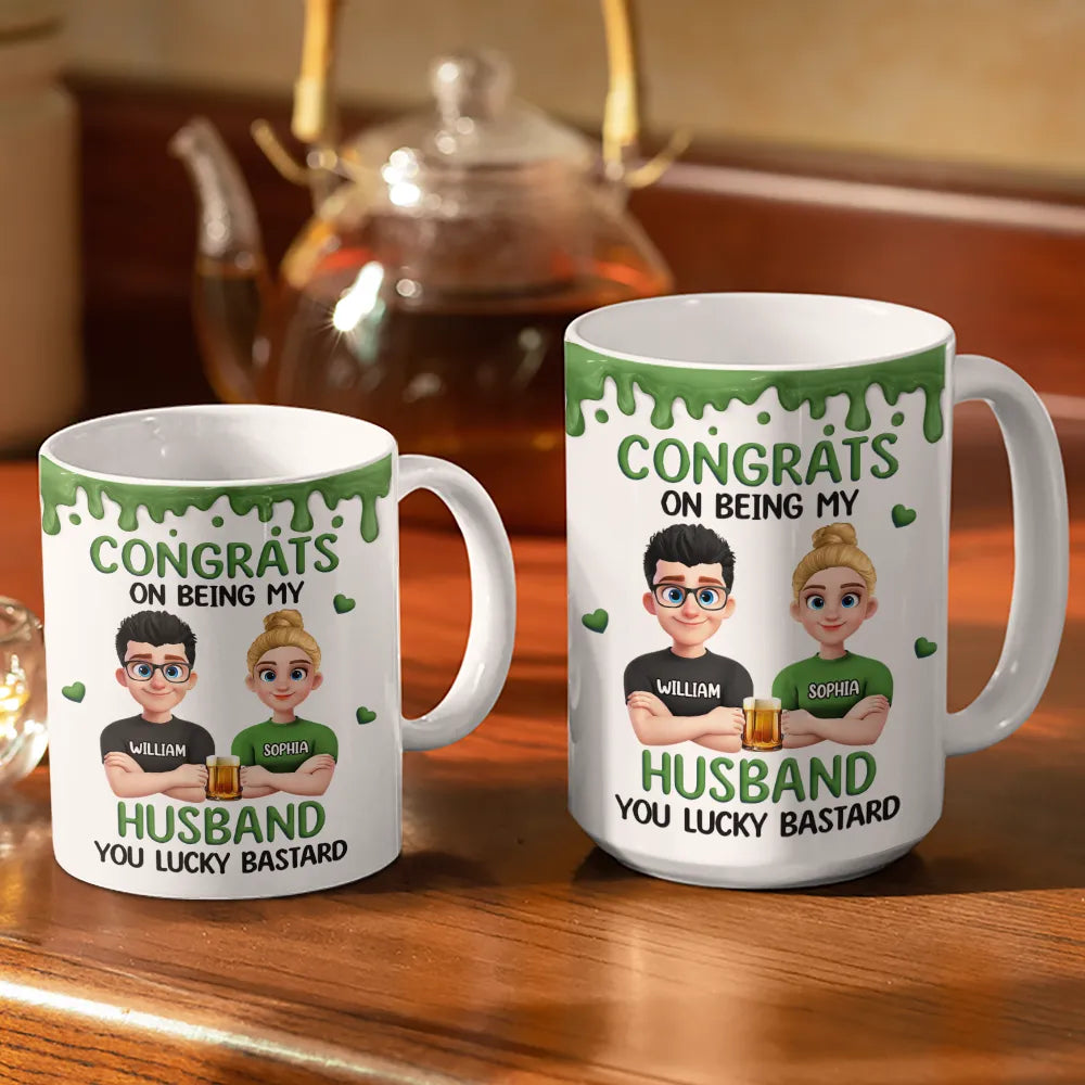 Congrats On Being My Husband 3D Effect Couple - Personalized White Edge-to-Edge Mug