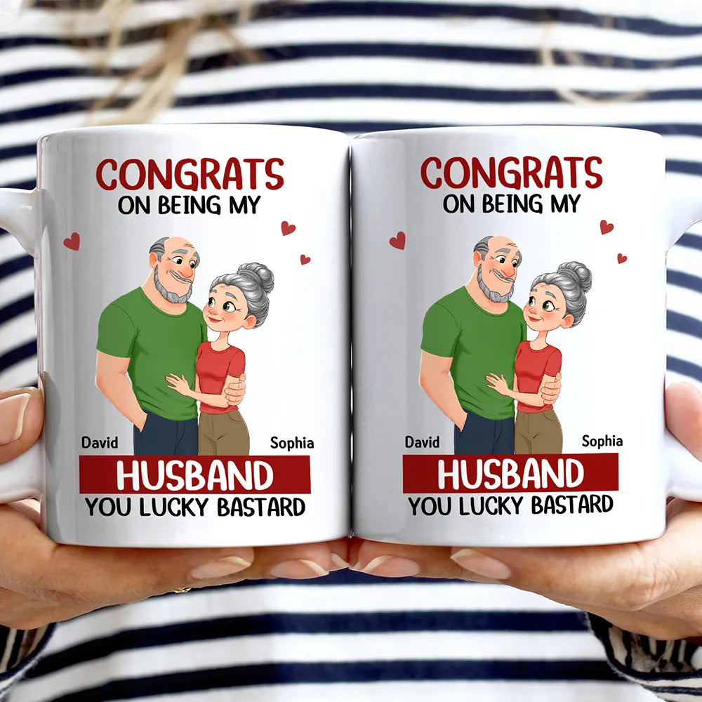 Congrats On Being My Husband Animate Hugging Couple - Personalized Mug