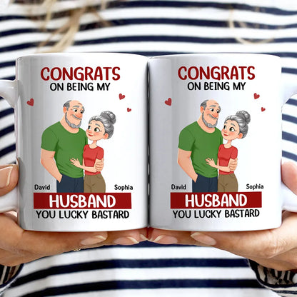 Congrats On Being My Husband Animate Hugging Couple - Personalized Mug