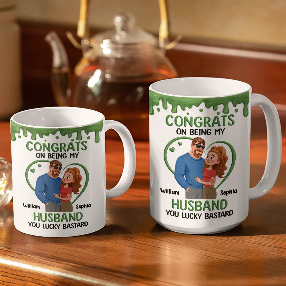 Congrats On Being My Husband Animate Hugging Couple - Personalized White Edge-to-Edge Mug
