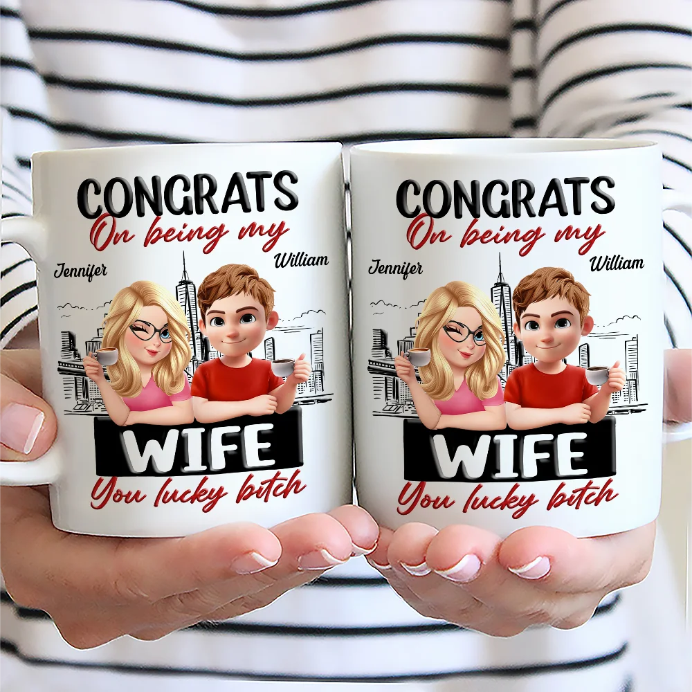 Congrats On Being My Husband Wife 3D Effect Couple - Personalized Mug