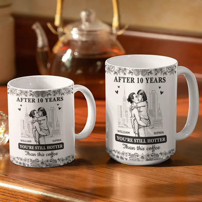 Couple Hotter Than This Coffee Toile De Jouy Pattern - Personalized White Edge-to-Edge Mug