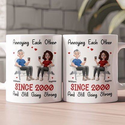 Funny Couple Mug Custom Anniversary Gift for Husband or Wife with Coffee Illustration