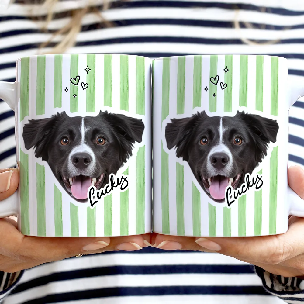 Custom Outline Photo Dog Cat Stripe Colors - Personalized White Edge-to-Edge Mug
