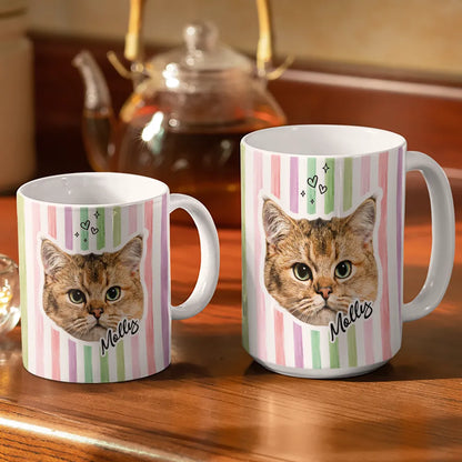 Custom Outline Photo Dog Cat Stripe Colors - Personalized White Edge-to-Edge Mug