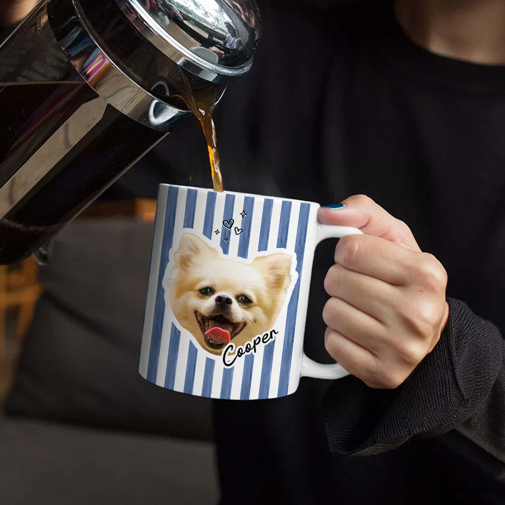 Custom Outline Photo Dog Cat Stripe Colors - Personalized White Edge-to-Edge Mug