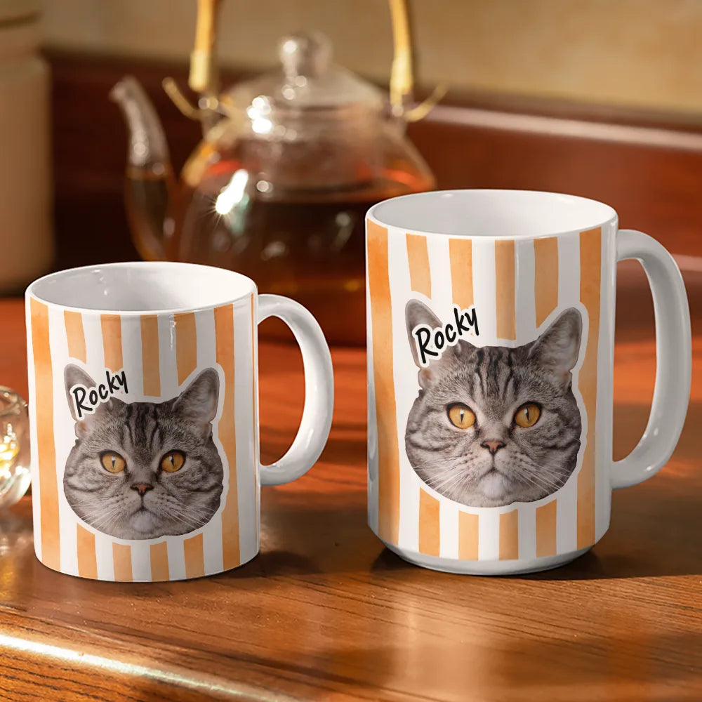 Custom Outline Photo For Couple Family Dog Cat With Colorful Stripes - Personalized White Edge-to-Edge Mug