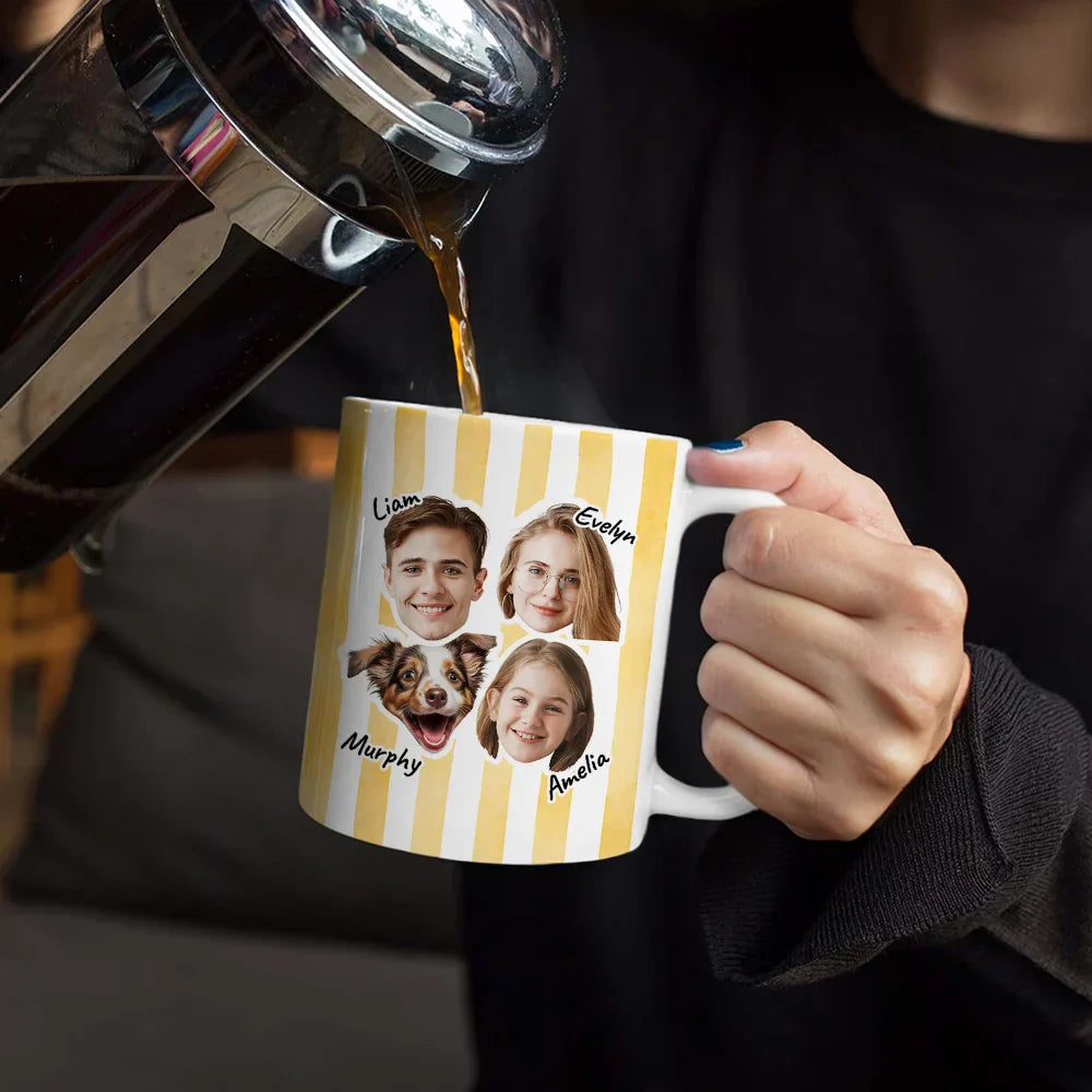 Custom Outline Photo For Couple Family Dog Cat With Colorful Stripes - Personalized White Edge-to-Edge Mug