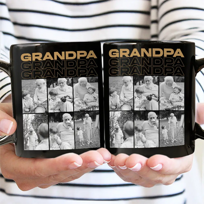 Custom Photo B&W Daddy Grandpa - Personalized Black Mug