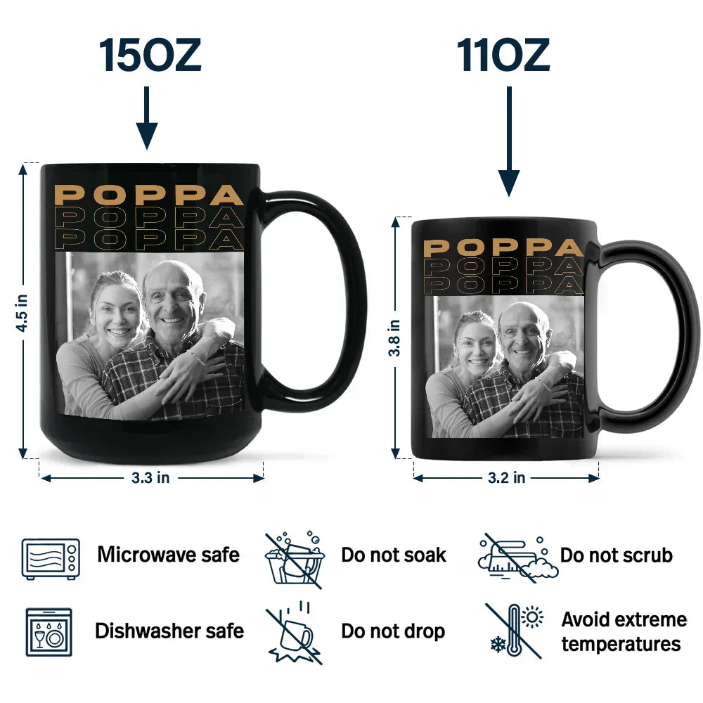Custom Photo B&W Daddy Grandpa - Personalized Black Mug