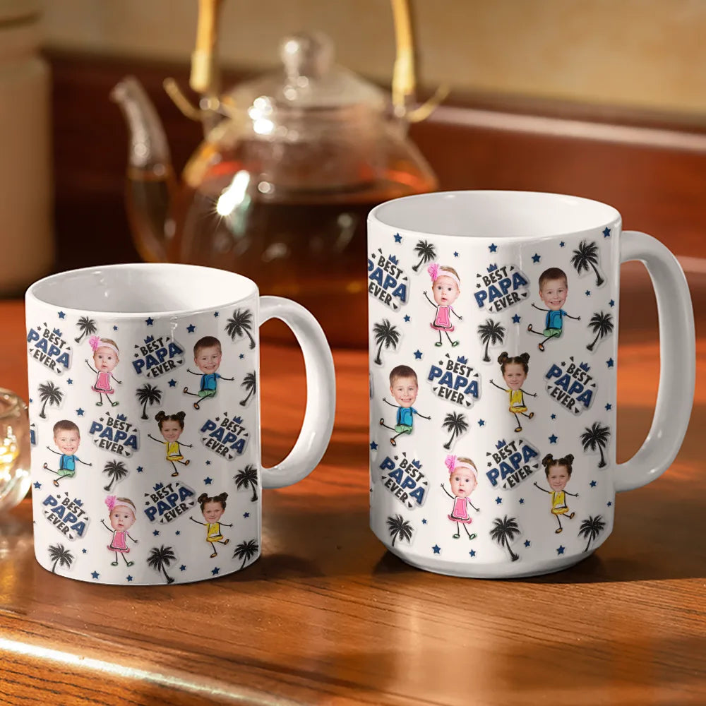 Custom Photo Best Dad Grandpa Ever - 3D Inflated Effect Printed, Personalized White Edge-to-Edge Mug
