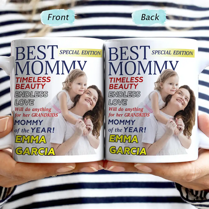 Custom Photo Best Grandma Mommy Magazine - Personalized Mug