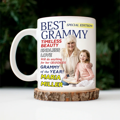 Custom Photo Best Grandma Mommy Magazine - Personalized Mug