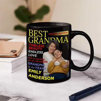 Custom Photo Best Grandma Mommy Magazine - Personalized Mug
