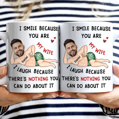 Custom Photo Fun Face I Smile Because You Are My Husband - Personalized Mug