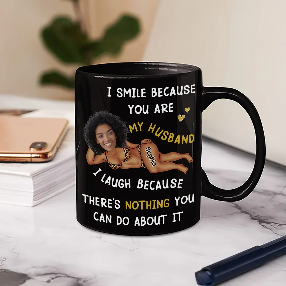 Custom Photo Fun Face I Smile Because You Are My Husband - Personalized Mug