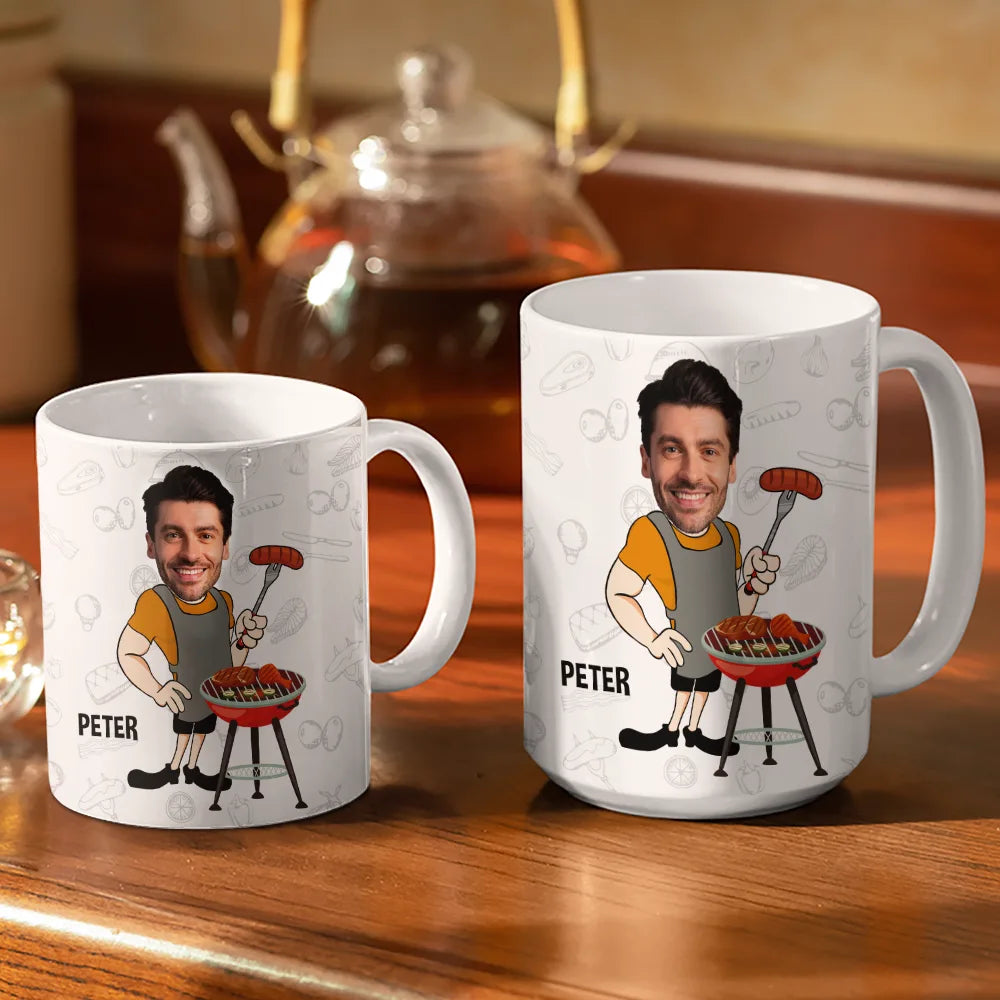 Custom Photo Mr. Good Looking Is Cooking Grilling Apron - Personalized White Edge-to-Edge Mug