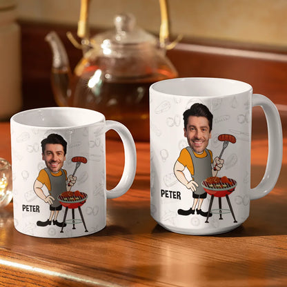 Custom Photo Mr. Good Looking Is Cooking Grilling Apron - Personalized White Edge-to-Edge Mug