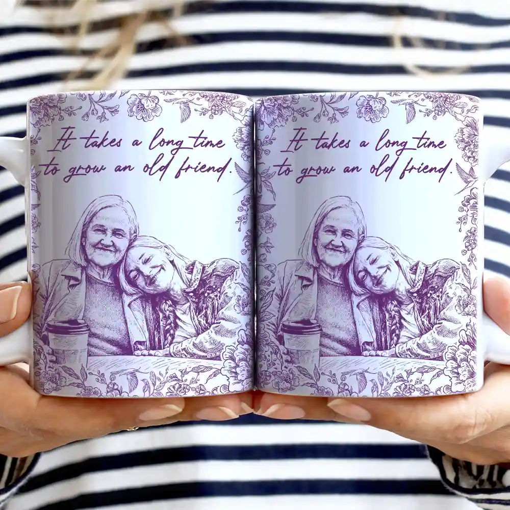 Custom Photo Pencil Sketch A True Friendship Is A Journey Without An End - Personalized White Edge-to-Edge Mug