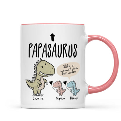 Papasaurus And Kids Cute Style Personalized Mug, Father's Day Gift for Grandpa