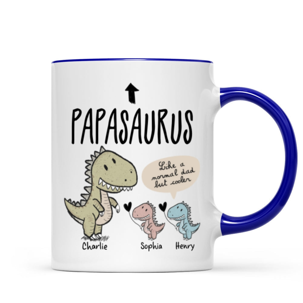 Papasaurus And Kids Cute Style Personalized Mug, Father's Day Gift for Grandpa