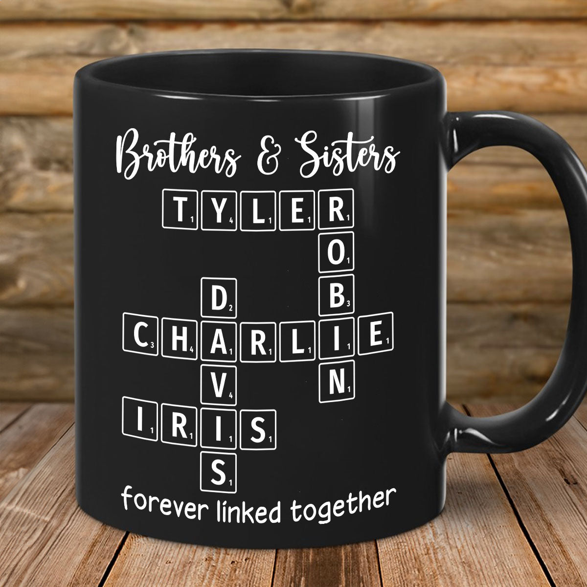 Brothers & Sisters Siblings Family Forever Linked Crossword Outline Personalized Mug