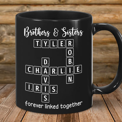 Brothers & Sisters Siblings Family Forever Linked Crossword Outline Personalized Mug