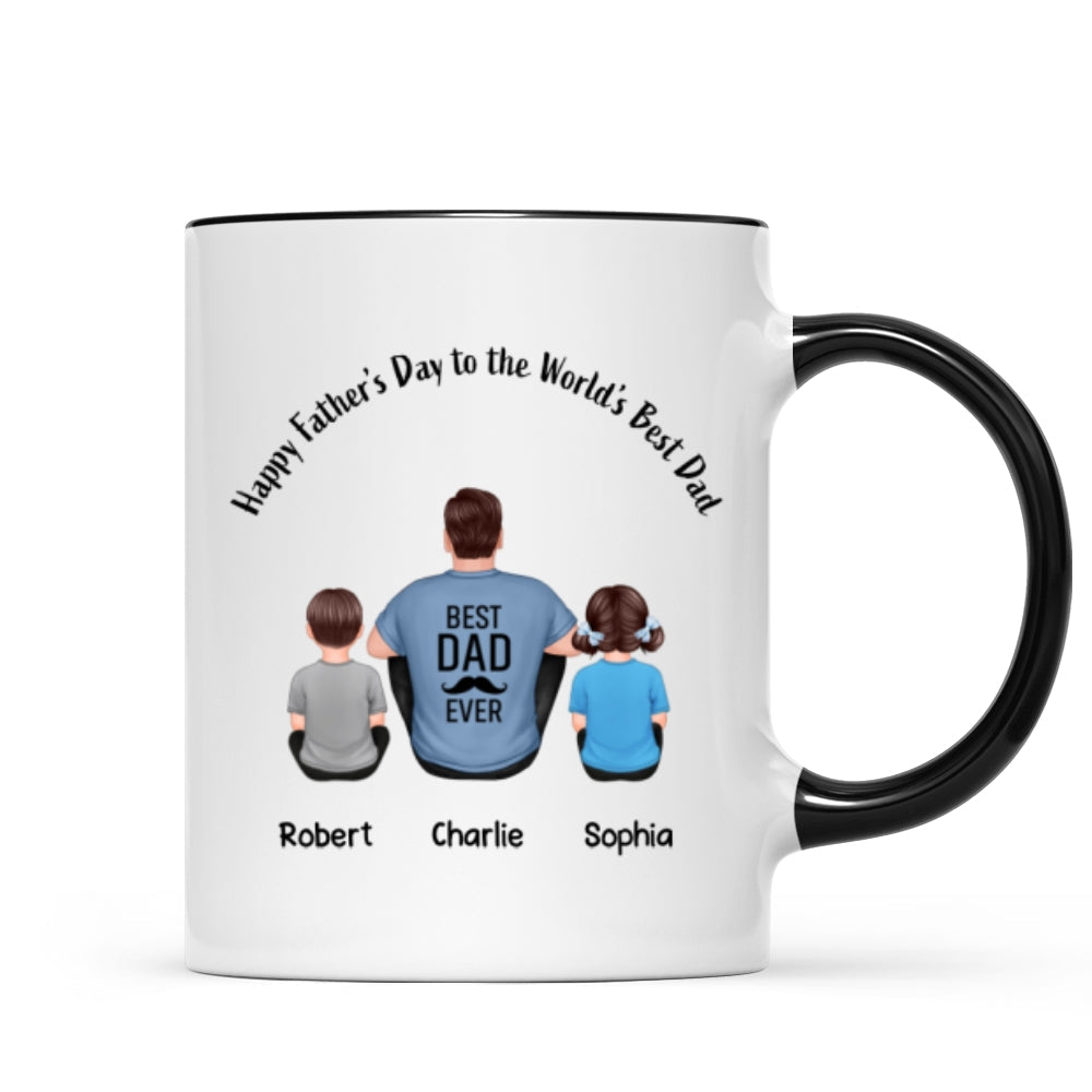 Happy Father's Day Dad And Kids Back View Personalized Mug