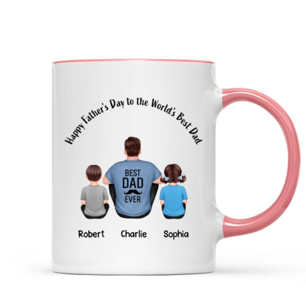 Happy Father's Day Dad And Kids Back View Personalized Mug