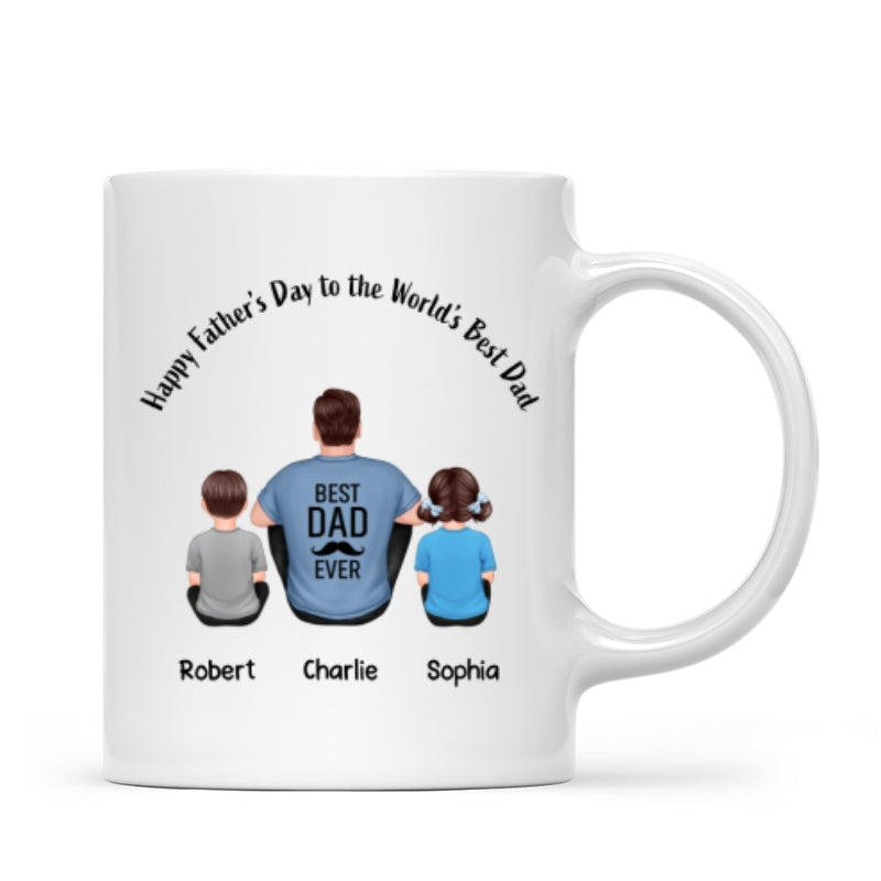 Happy Father's Day Dad And Kids Back View Personalized Mug