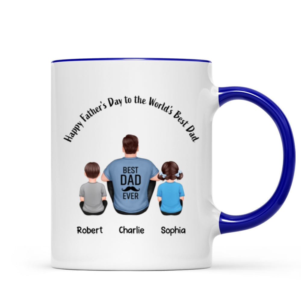 Happy Father's Day Dad And Kids Back View Personalized Mug