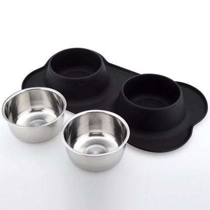 Stainless Steel Non-Skid Dog Bowls With Silicone Mat