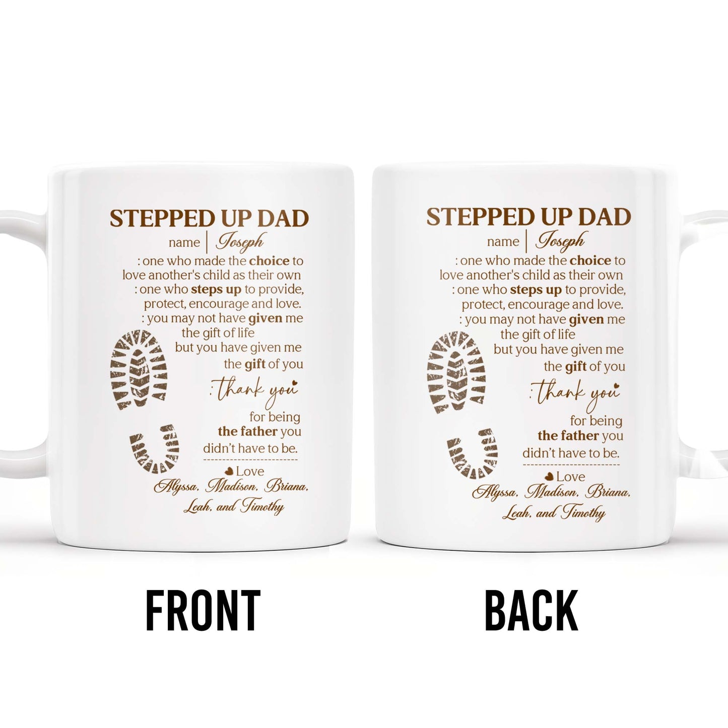 Stepped Up Dad Love and Encouragement Footprints Mug - Personalized Custom Coffee Mug - DAD026_MG