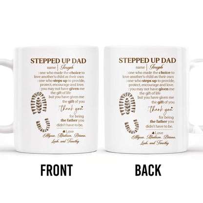 Stepped Up Dad Love and Encouragement Footprints Mug - Personalized Custom Coffee Mug - DAD026_MG