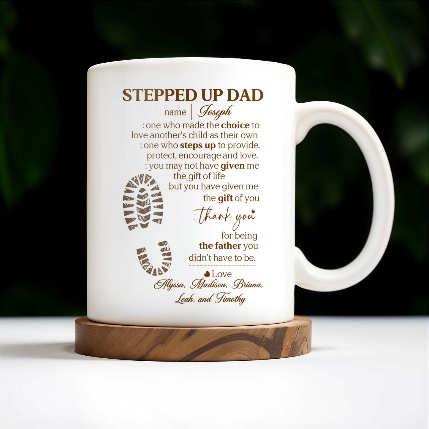 Stepped Up Dad Love and Encouragement Footprints Mug - Personalized Custom Coffee Mug - DAD026_MG