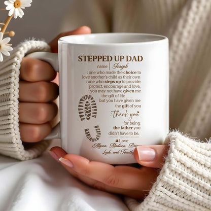 Stepped Up Dad Love and Encouragement Footprints Mug - Personalized Custom Coffee Mug - DAD026_MG